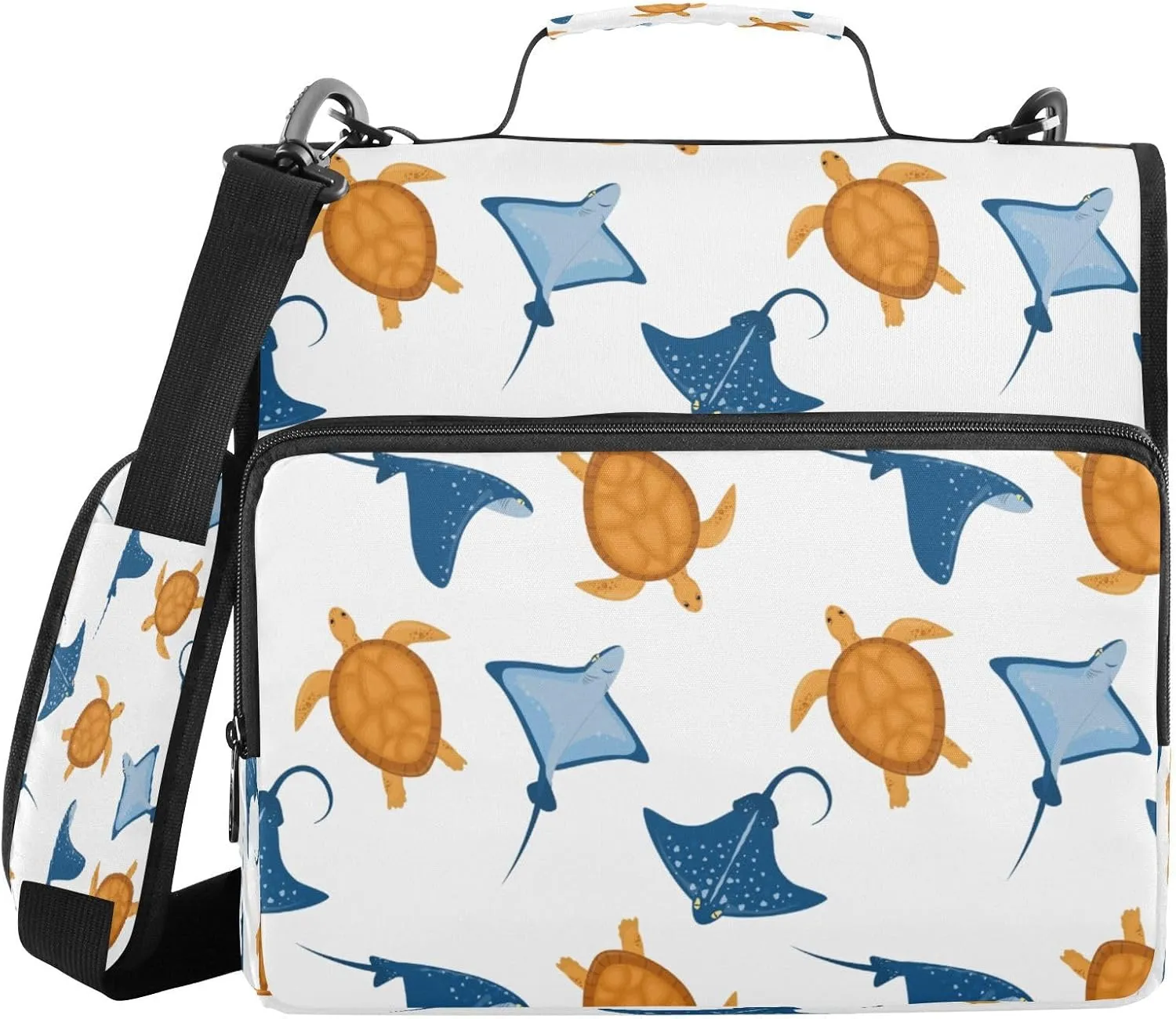 Kcldeci Marine Sea Turtles and Stingrays 3 Ring Binder with Zipper,500 Sheet Trapper Keeper Organizer 1.5inch Binder Bag with Shoulder Strap Documents Storage for School and Office