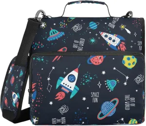 Kcldeci Naive Modr Spatial Star 3 Ring Binder with Zipper,500 Sheet Trapper Keeper Organizer 1.5inch Binder Bag with Shoulder Strap Documents Storage for School and Office