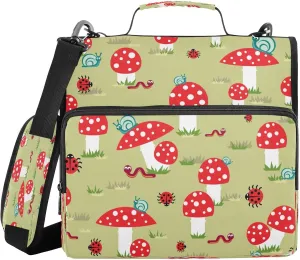 Kcldeci Snails Mushroom 3 Ring Binder with Zipper,500 Sheet Trapper Keeper Organizer 1.5inch Binder Bag with Shoulder Strap Documents Storage for School and Office