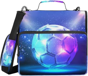 Kcldeci Soccer Ball on Blue Spotlight Zipper Binder，Trapper Keeper Organizer 1.5inch 3 Ring Binder Bag Expanding File Folder for School and Office