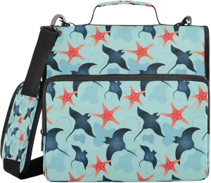 Kcldeci Stingrays and Starfish 3 Ring Binder with Zipper,500 Sheet Trapper Keeper Organizer 1.5inch Binder Bag with Shoulder Strap Documents Storage for School and Office