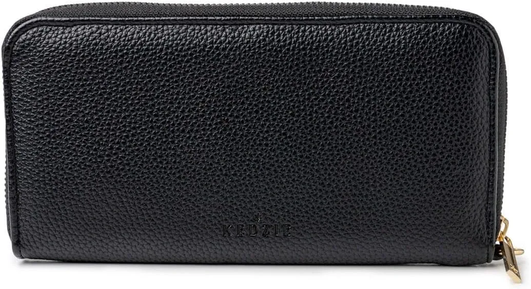 KEDZIE Eclipse Vegan Leather Zip-Around Clutch Wallet Credit Card Holder Phone Wristlet for Women