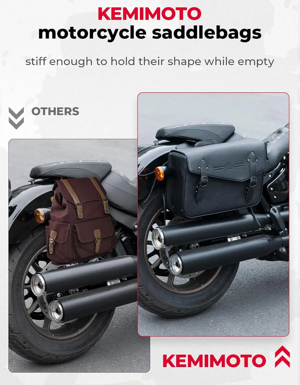 KEMIMOTO Motorcycle Saddlebags Large Capacity 36L Saddle Bags PU Leather Luggage Bag for Sportster Softail Dyna Rebel V-star Shadow Road King Universal Pair
