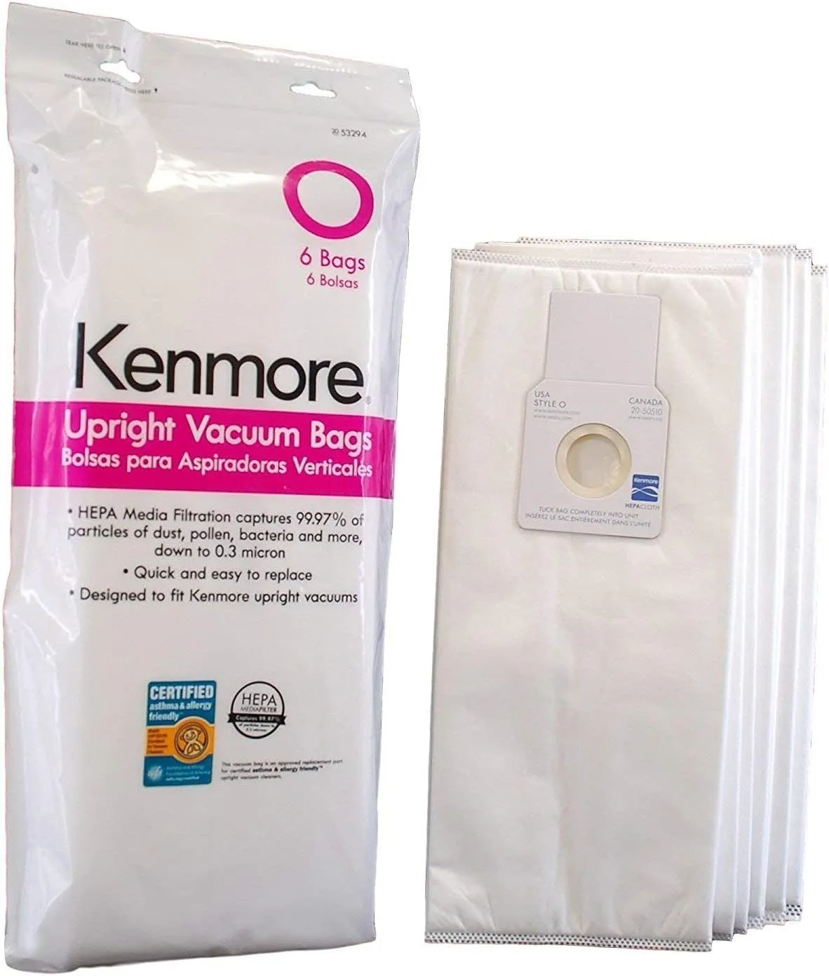 Kenmore 53294 6 Pack Type O HEPA Vacuum Bags for Upright Vacuums