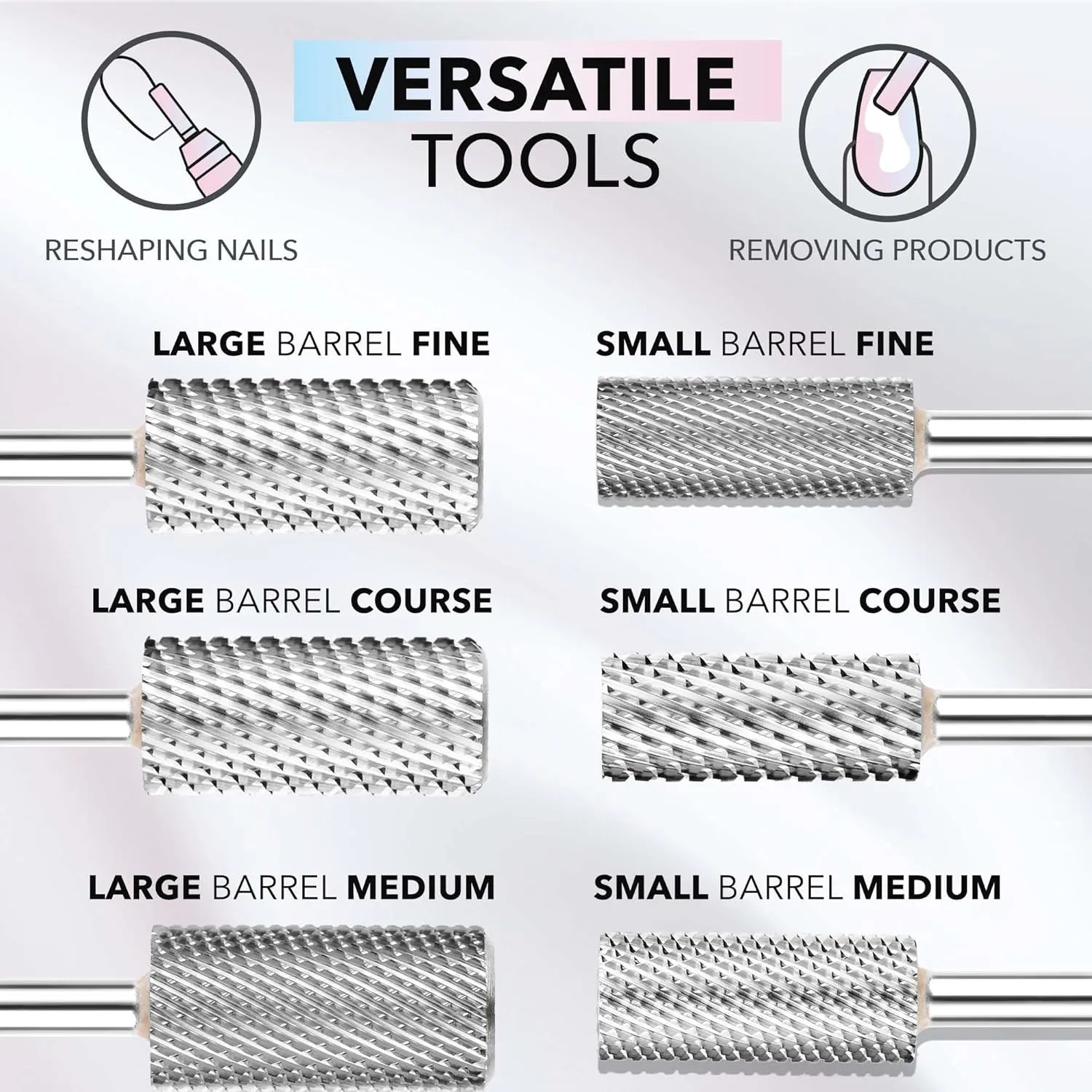 Kiara Sky Large Smooth Top Course Universal Nail Drill Bit for E-file | with Safety Edge for Cuticle and Nails Care | Non-Coated