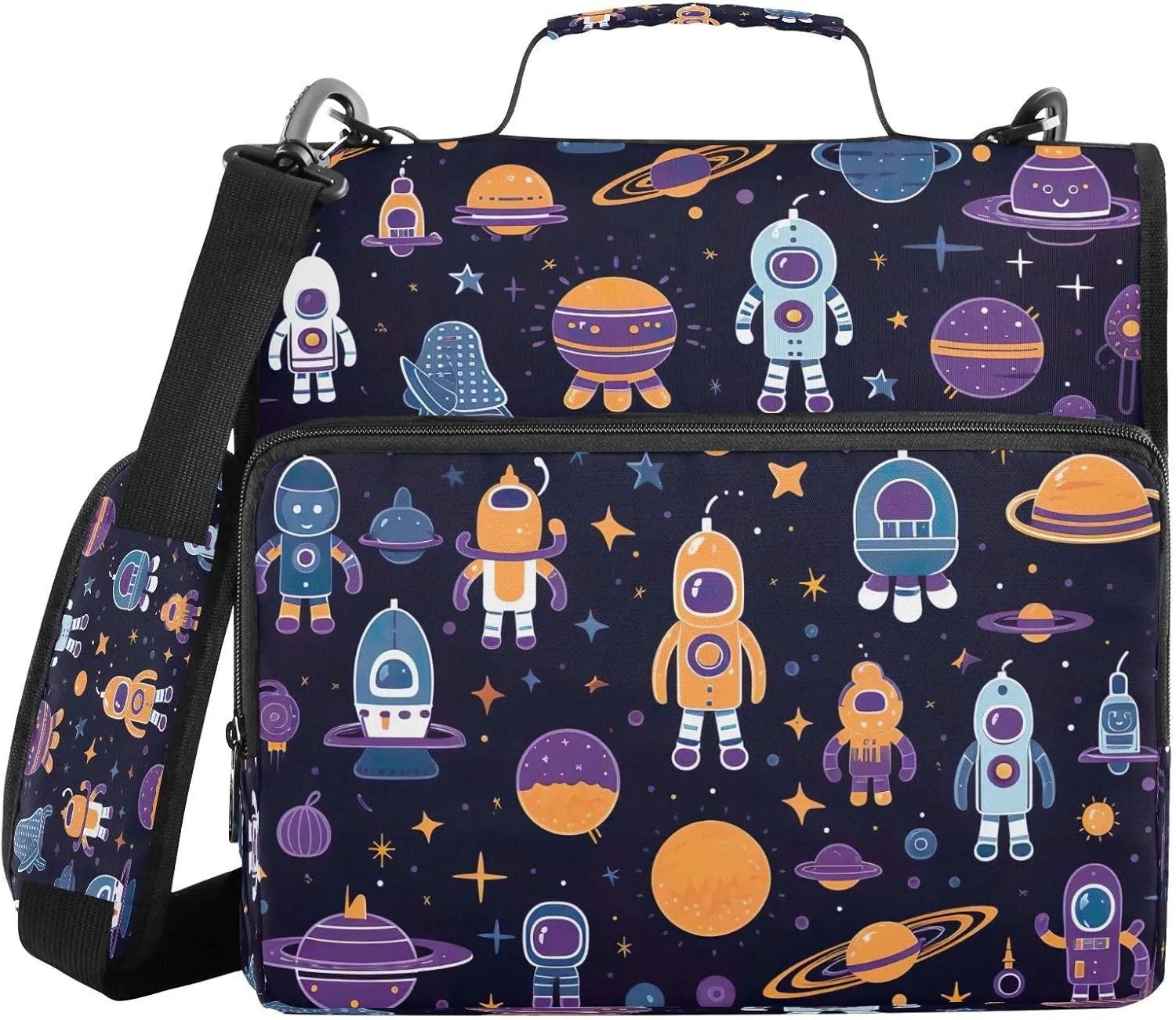 Kigai Cartoon Spacecraft 3 Ring Zipper Binder 1.5 inch D Ring with Shoulder Strap Multi-Pockets Expanding File Folder School Office Supplies Organizer