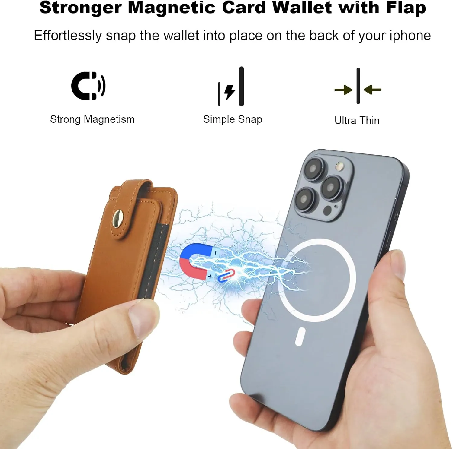 KIHUWEY for MagSafe Wallet Card Holder with Magnetic, Mag Safe Leather RFID Wallet for Series of iPhone 16 15 14 13 12 Pro Max Plus, Fit 6 Cards, Slim, Brown