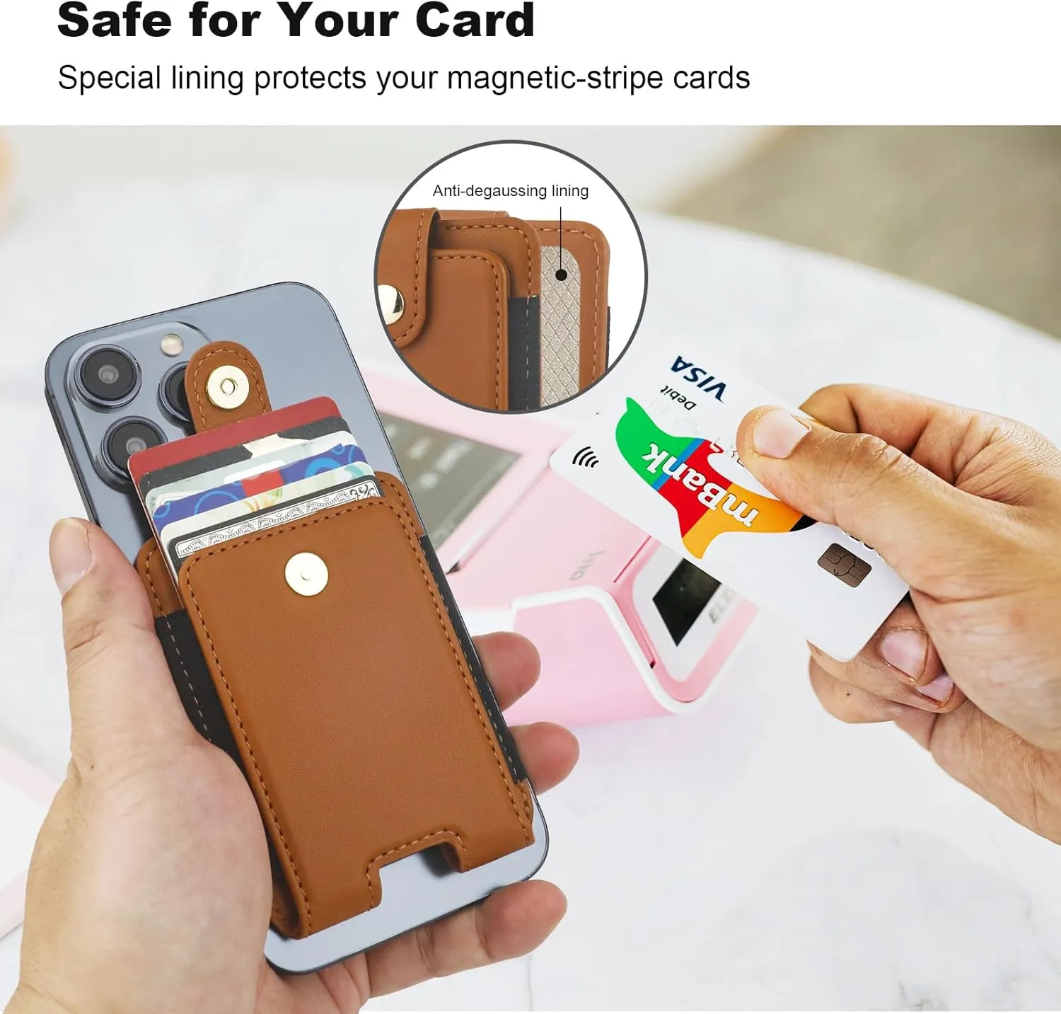KIHUWEY for MagSafe Wallet Card Holder with Magnetic, Mag Safe Leather RFID Wallet for Series of iPhone 16 15 14 13 12 Pro Max Plus, Fit 6 Cards, Slim, Brown