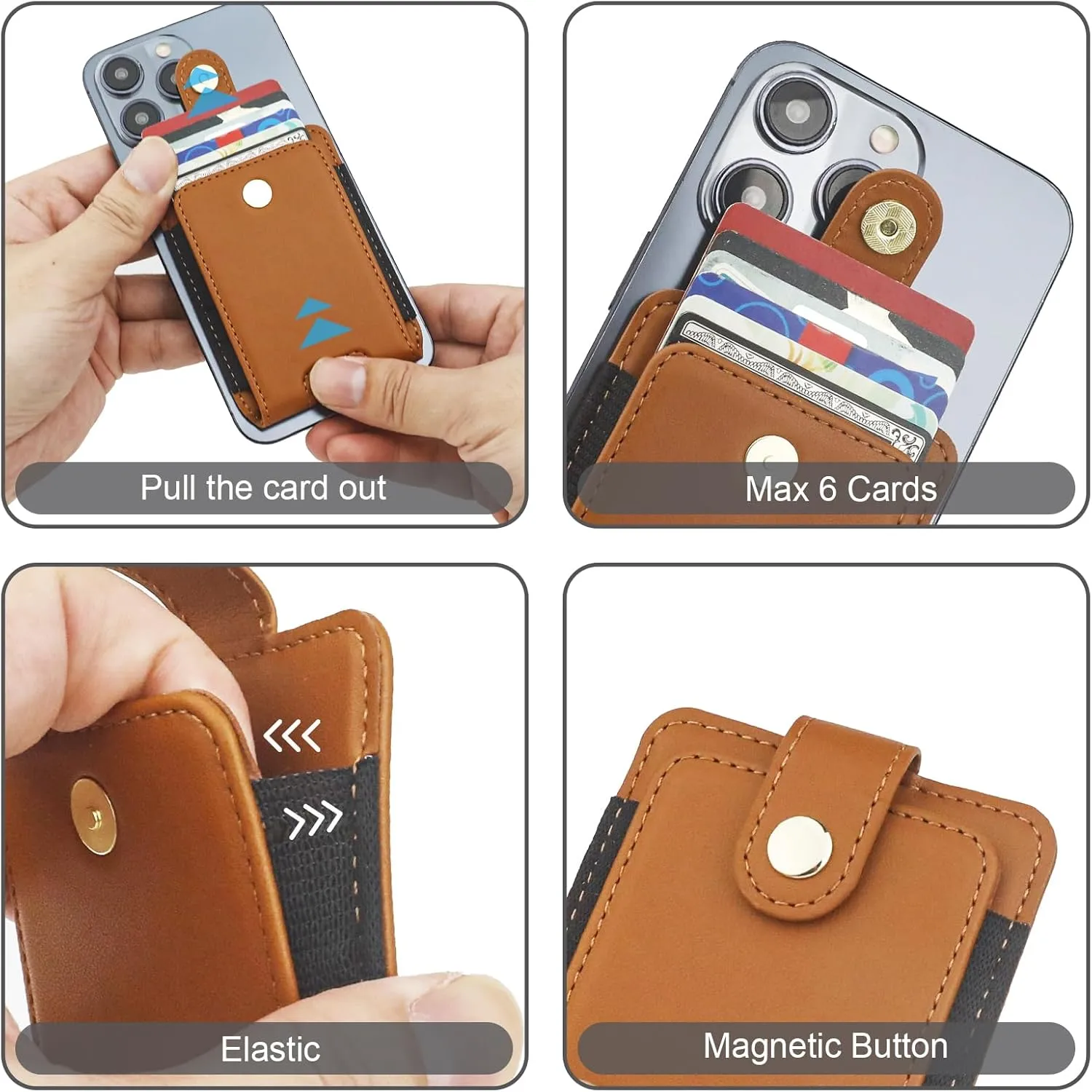 KIHUWEY for MagSafe Wallet Card Holder with Magnetic, Mag Safe Leather RFID Wallet for Series of iPhone 16 15 14 13 12 Pro Max Plus, Fit 6 Cards, Slim, Brown