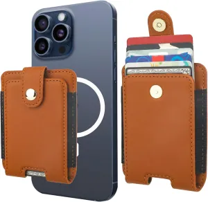KIHUWEY for MagSafe Wallet Card Holder with Magnetic, Mag Safe Leather RFID Wallet for Series of iPhone 16 15 14 13 12 Pro Max Plus, Fit 6 Cards, Slim, Brown