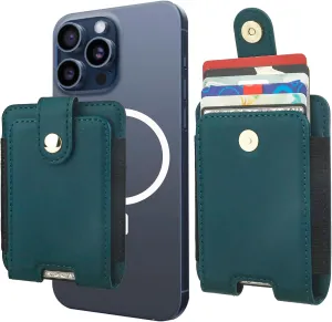 KIHUWEY for MagSafe Wallet Card Holder with Magnetic, Mag Safe Leather RFID Wallet for Series of iPhone 16 15 14 13 12 Pro Max Plus, Fit 6 Cards, Slim, Dark Green