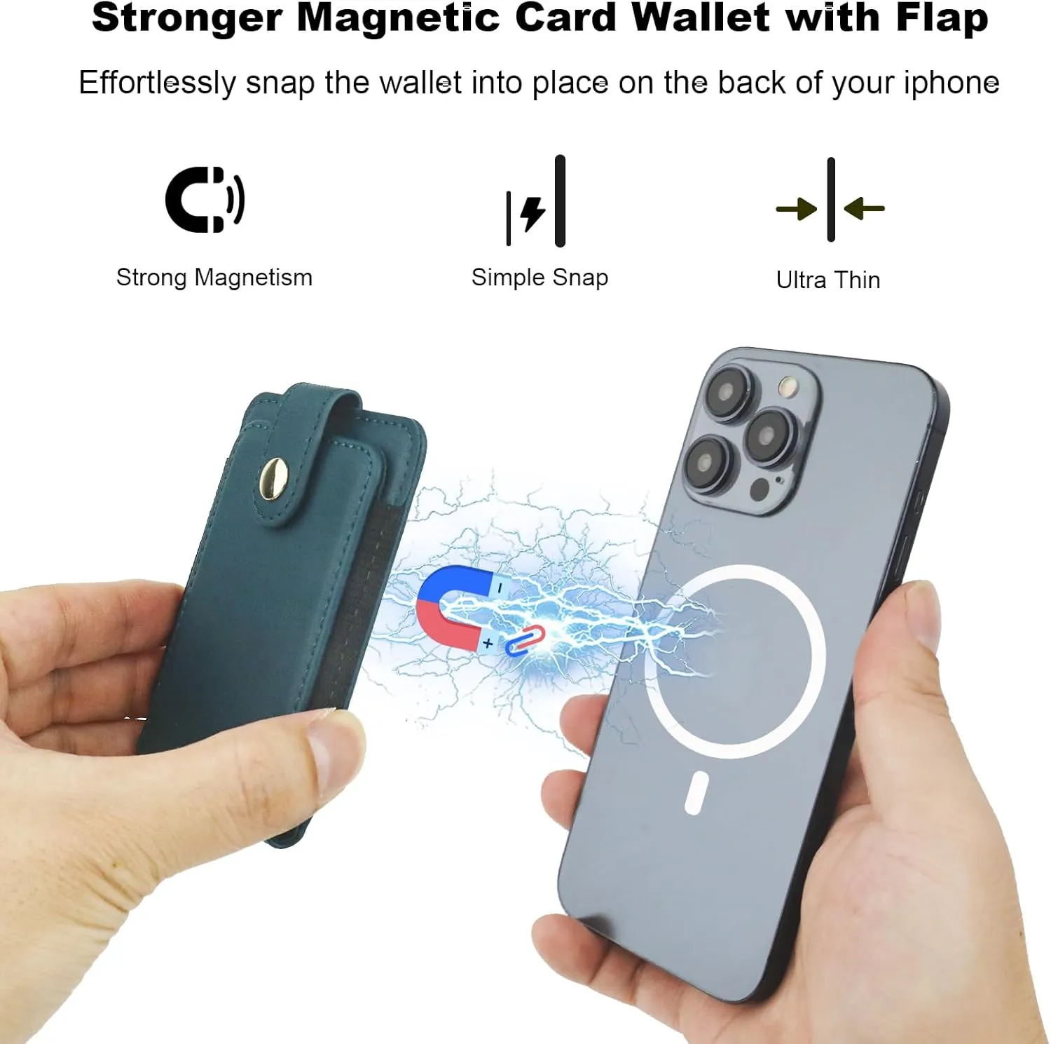 KIHUWEY for MagSafe Wallet Card Holder with Magnetic, Mag Safe Leather RFID Wallet for Series of iPhone 16 15 14 13 12 Pro Max Plus, Fit 6 Cards, Slim, Dark Green