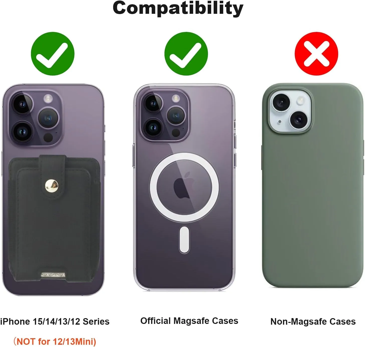 KIHUWEY for MagSafe Wallet Card Holder with Magnetic, Mag Safe Leather RFID Wallet for Series of iPhone 16 15 14 13 12 Pro Max Plus, Fit 6 Cards, Slim, Dark Green