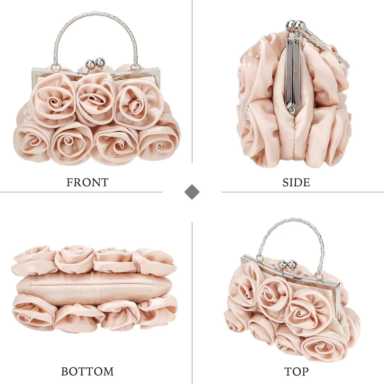 kilofly Missy K 7 Roses Clutch Purse, Satin, with Detachable Strap Money Clip