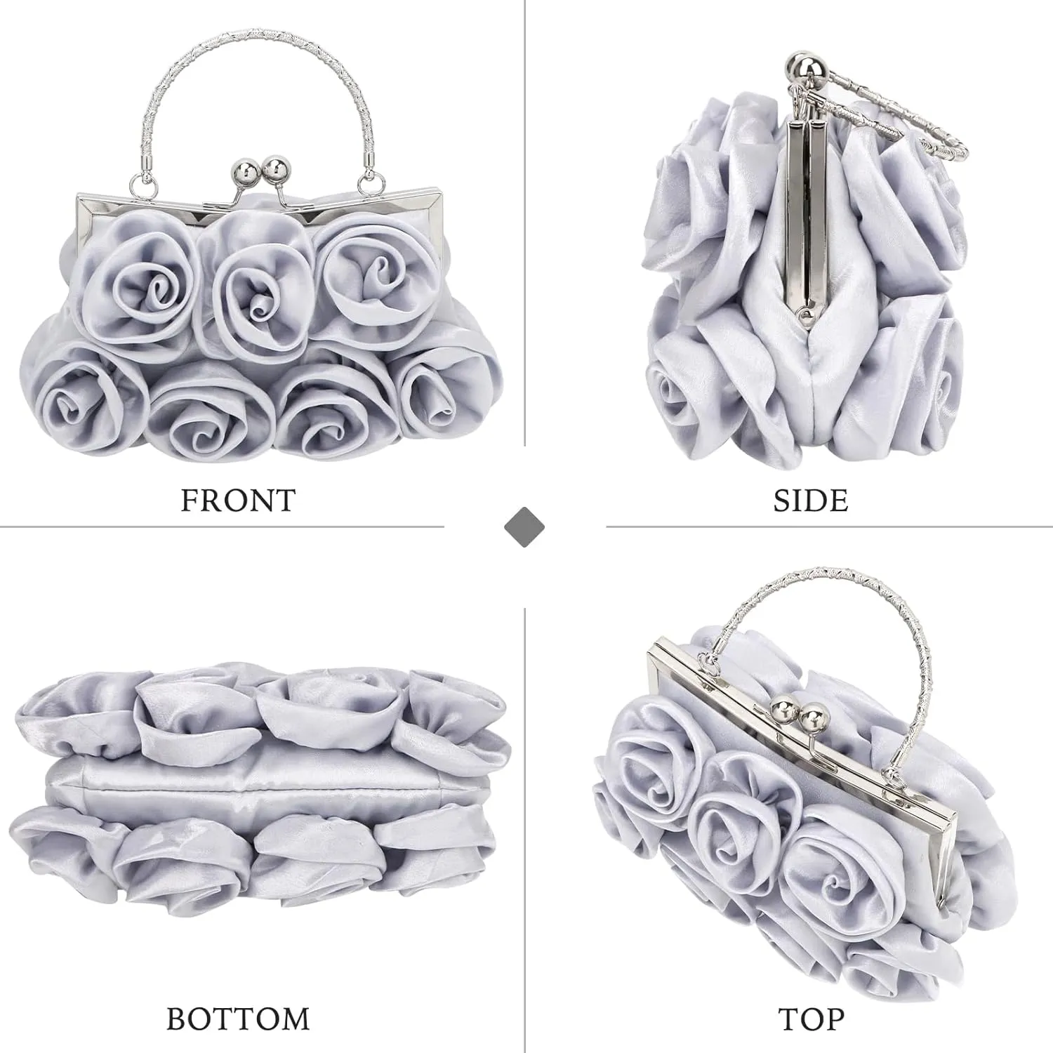 kilofly Missy K 7 Roses Clutch Purse, Satin, with Detachable Strap Money Clip