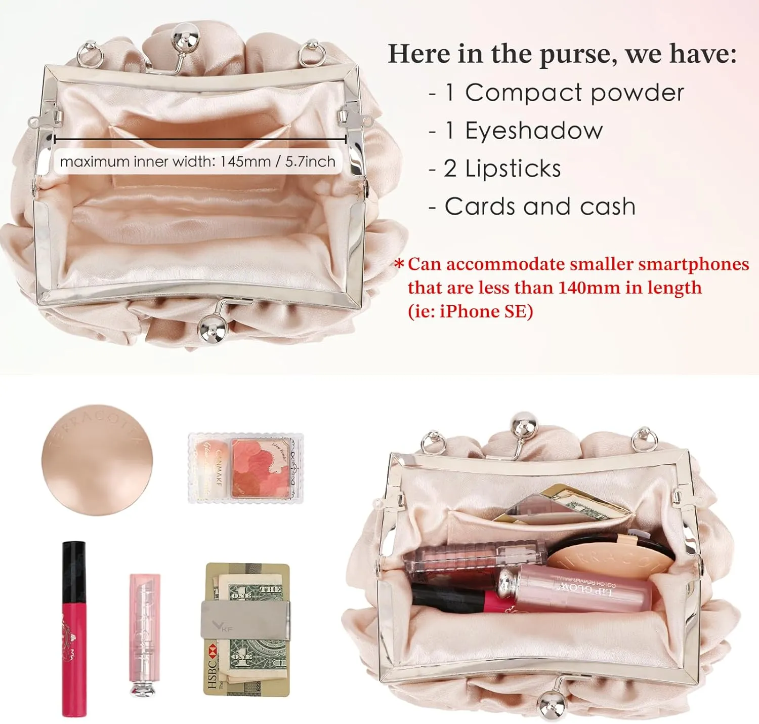 kilofly Missy K 7 Roses Clutch Purse, Satin, with Detachable Strap Money Clip