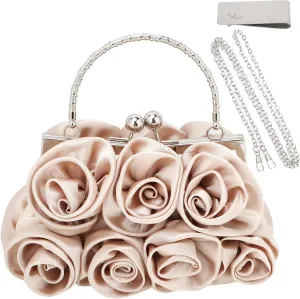 kilofly Missy K 7 Roses Clutch Purse, Satin, with Detachable Strap Money Clip