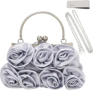 kilofly Missy K 7 Roses Clutch Purse, Satin, with Detachable Strap Money Clip
