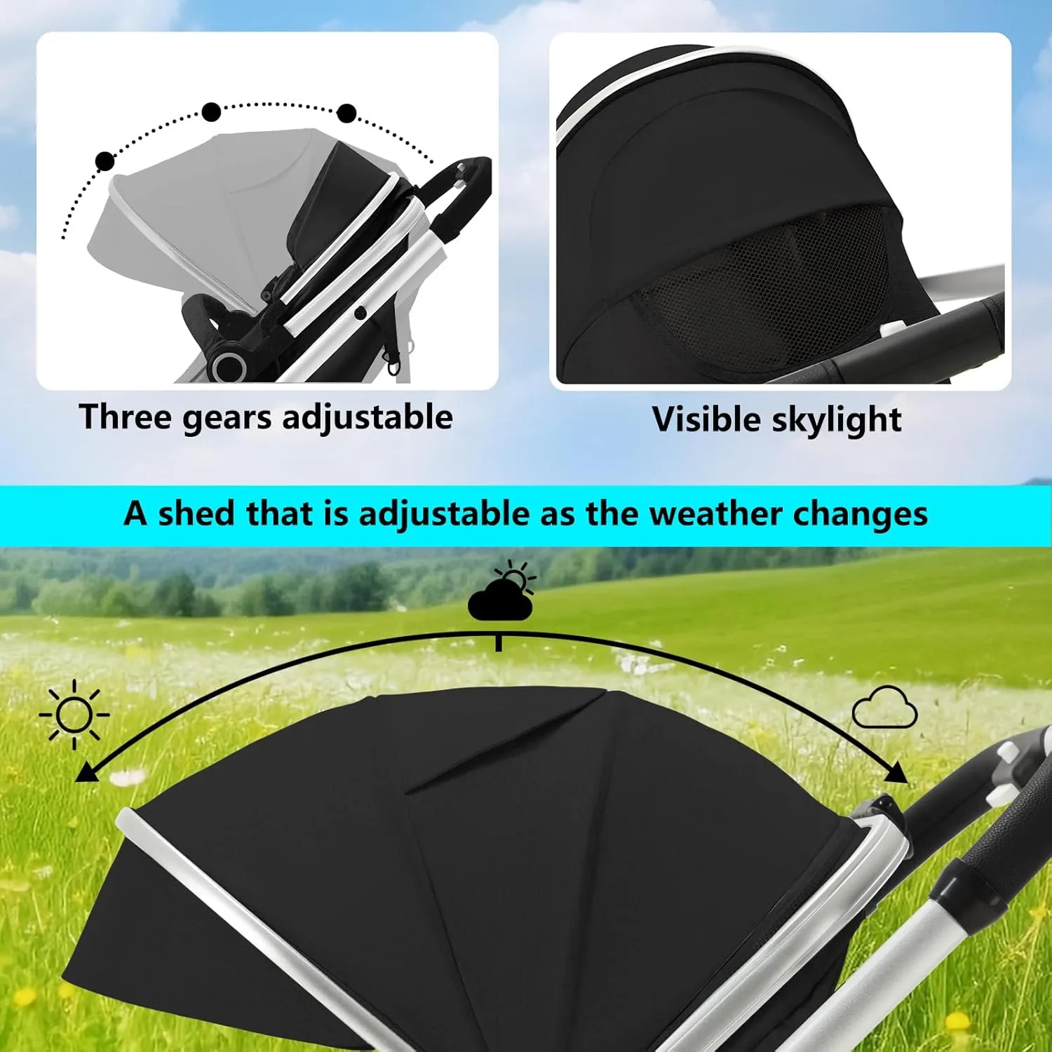Kinder King 2 in 1 Convertible Baby Stroller, Folding High Landscape Infant Carriage, Newborn Reversible Bassinet Pram, Adjustable Canopy, Diaper Bag, Anti-Shock Toddler Pushchair Stroller, Black