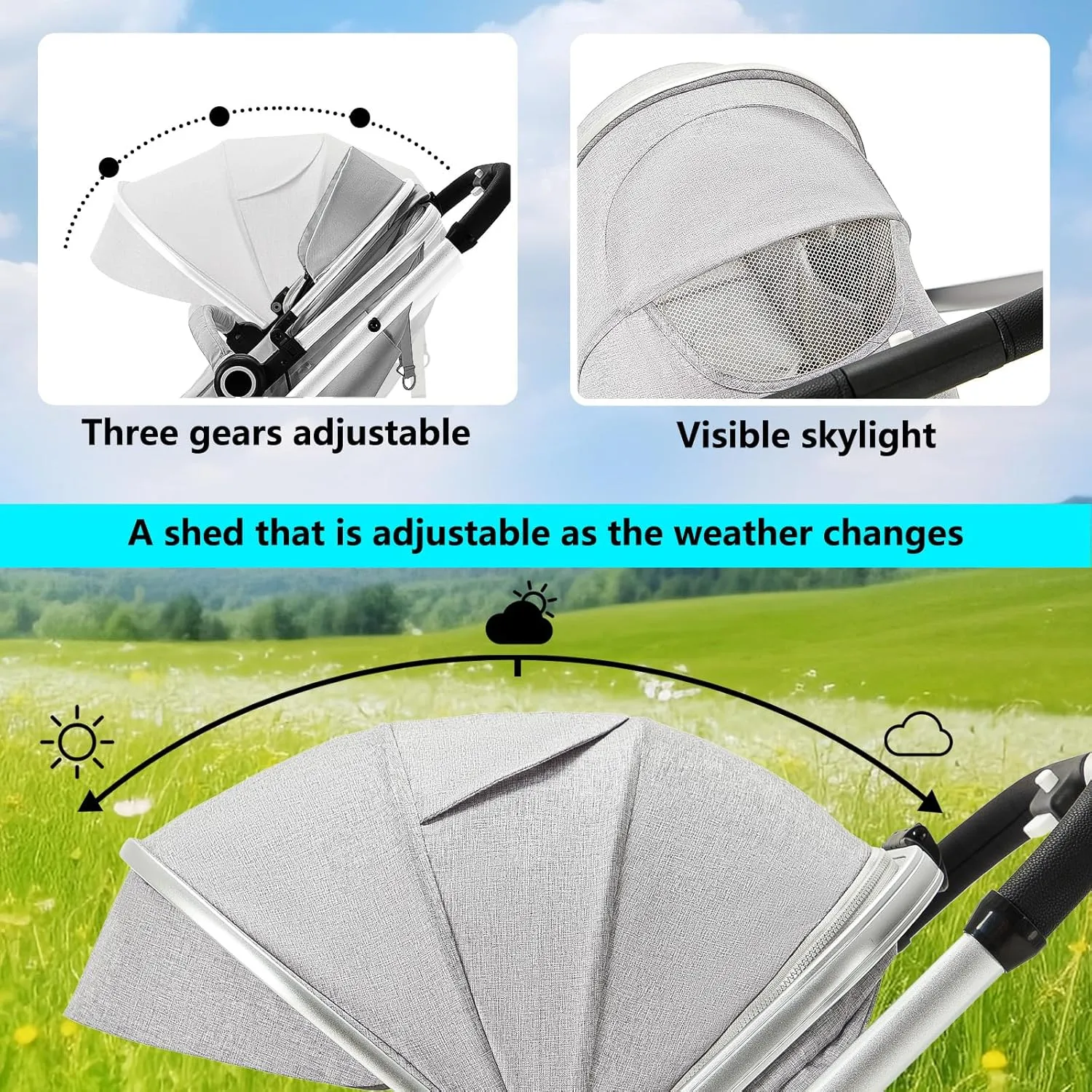 Kinder King 2 in 1 Convertible Baby Stroller, Folding High Landscape Infant Carriage, Newborn Reversible Bassinet Pram, Adjustable Canopy, Diaper Bag, Anti-Shock Toddler Pushchair Stroller, Light Grey