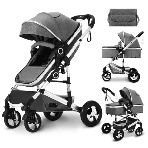 Kinder King 2 in 1 Convertible Baby Stroller, Folding High Landscape Infant Carriage, Newborn Reversible Bassinet Pram, Diaper Bag, Anti-Shock Toddler Pushchair Stroller, Dark Grey