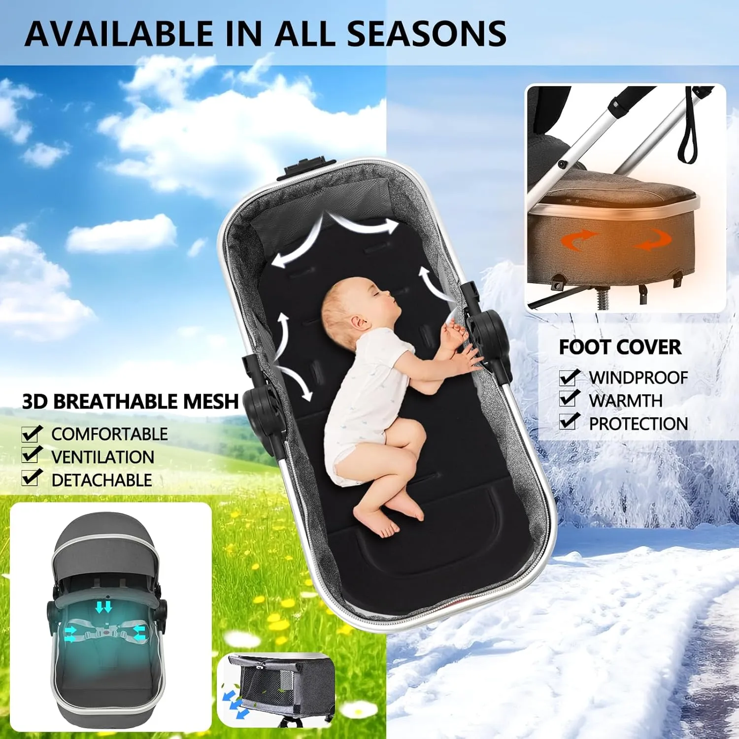 Kinder King 2 in 1 Convertible Baby Stroller, Folding High Landscape Infant Carriage, Newborn Reversible Bassinet Pram, Diaper Bag, Anti-Shock Toddler Pushchair Stroller, Dark Grey