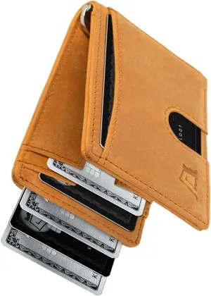 Kings Loot Money Clip Slim Minimalist Wallet for Men | RFID Blocking Leather Design with Money Clip | Front Pocket Bifold Holds 12 Cards | Stylish & Compact Wallets (Buckskin)