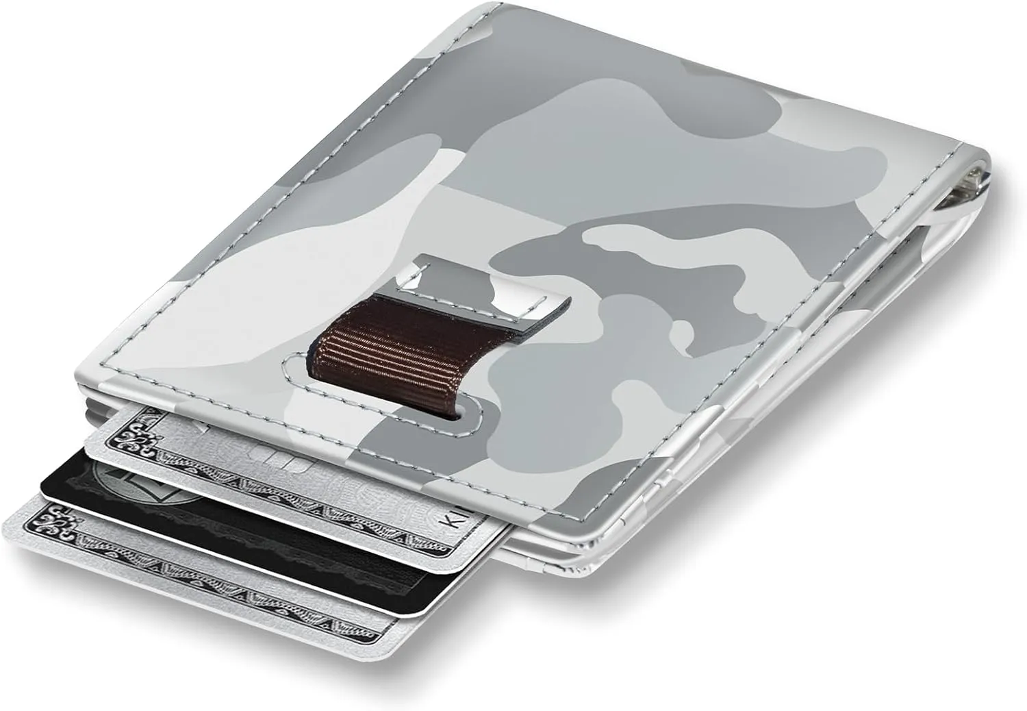 Kings Loot Money Clip Slim Minimalist Wallet for Men | RFID Blocking Leather Design with Money Clip | Front Pocket Bifold Holds 12 Cards | Stylish & Compact Wallets (Camo White)
