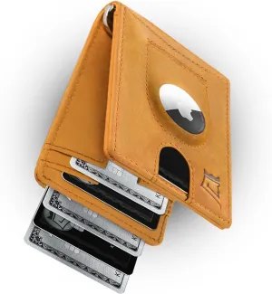 Kings Loot Trackable Airtag Wallet for Men | RFID Blocking Leather Design with Airtag Holder, Money Clip & Pull Tab | Minimalist Air Tag Wallets