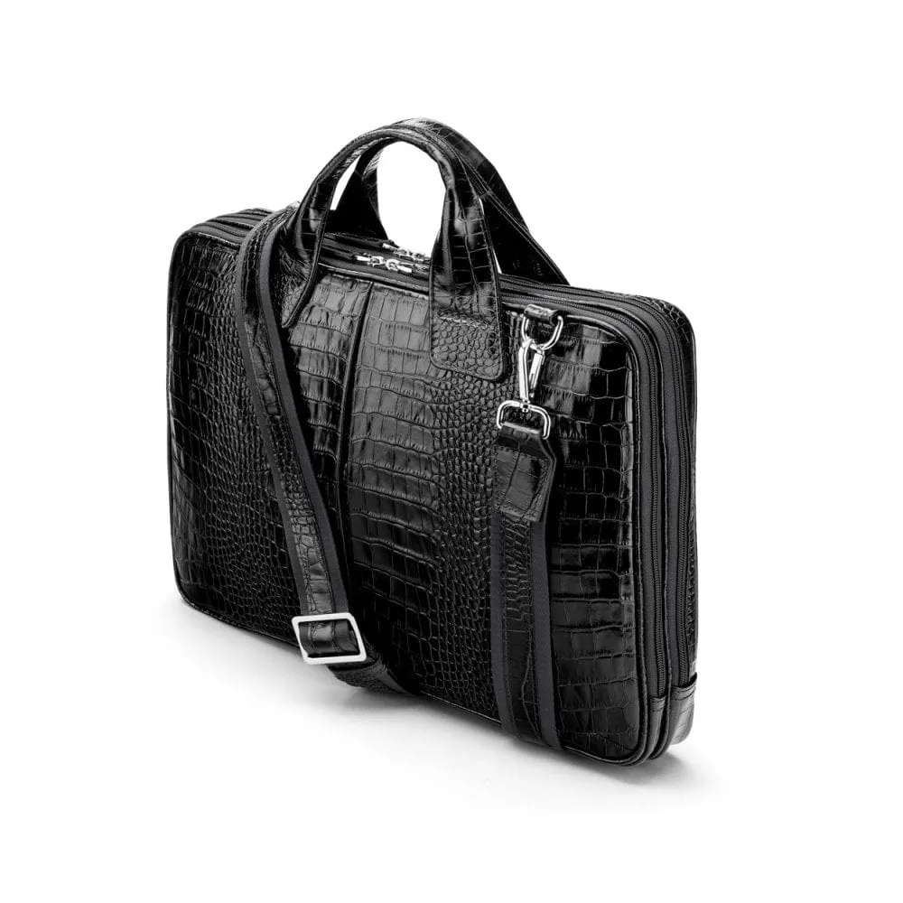 Kingston Leather 13” Laptop Briefcase - Black Croc-Effect