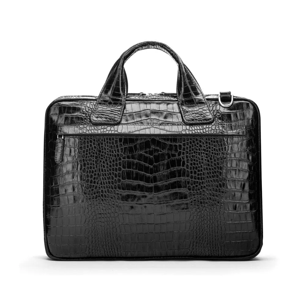Kingston Leather 13” Laptop Briefcase - Black Croc-Effect