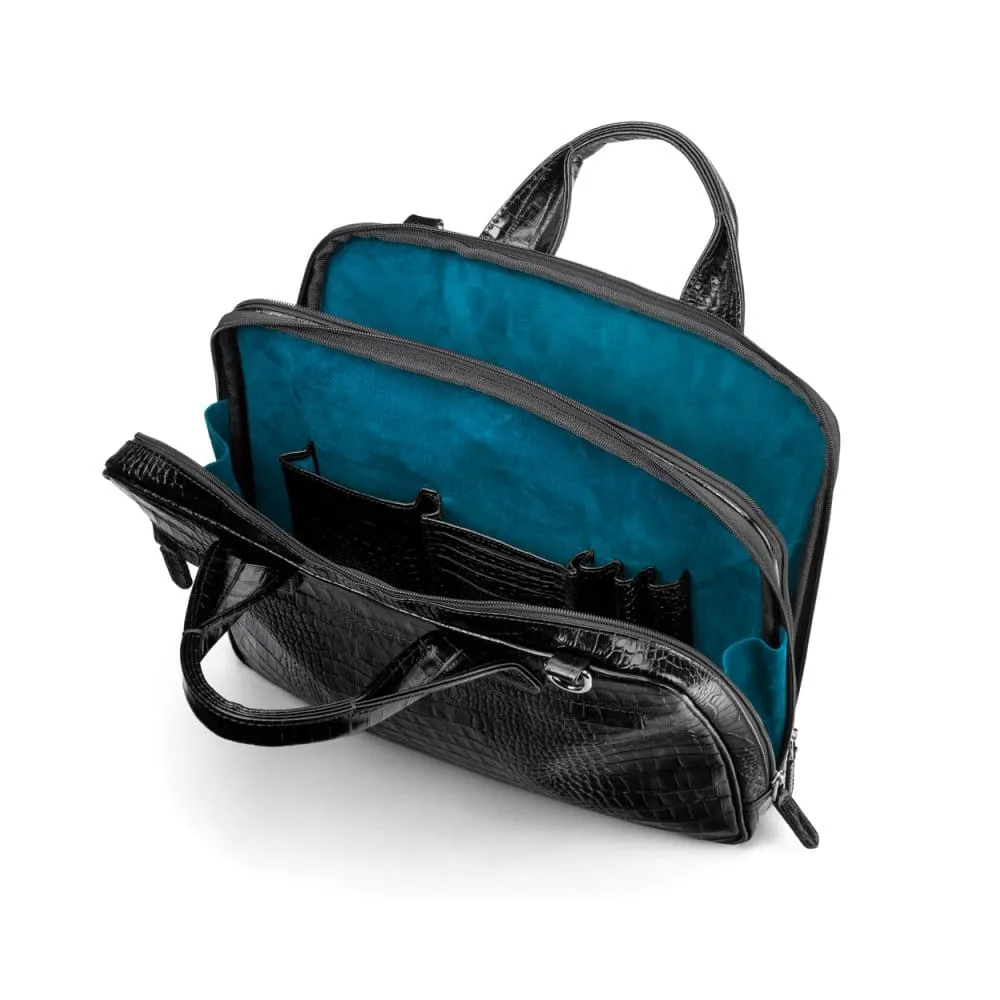 Kingston Leather 13” Laptop Briefcase - Black Croc-Effect