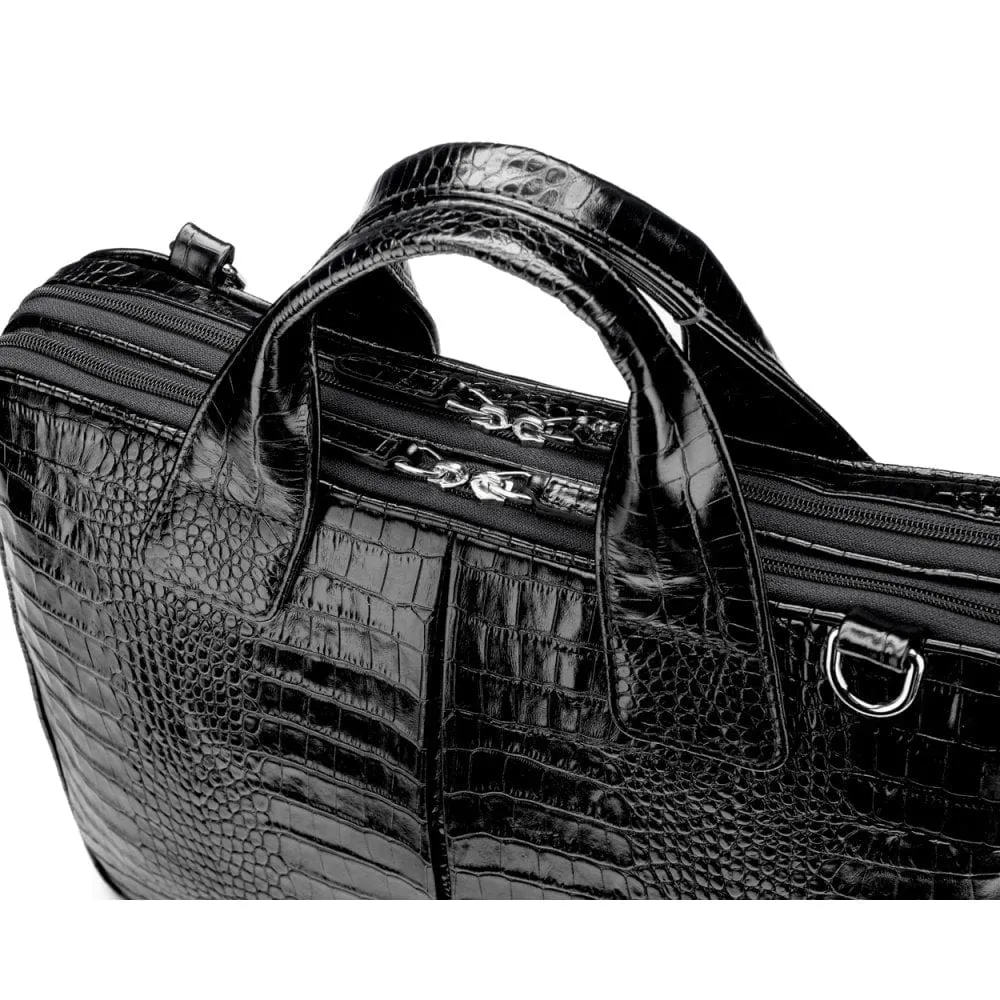 Kingston Leather 13” Laptop Briefcase - Black Croc-Effect