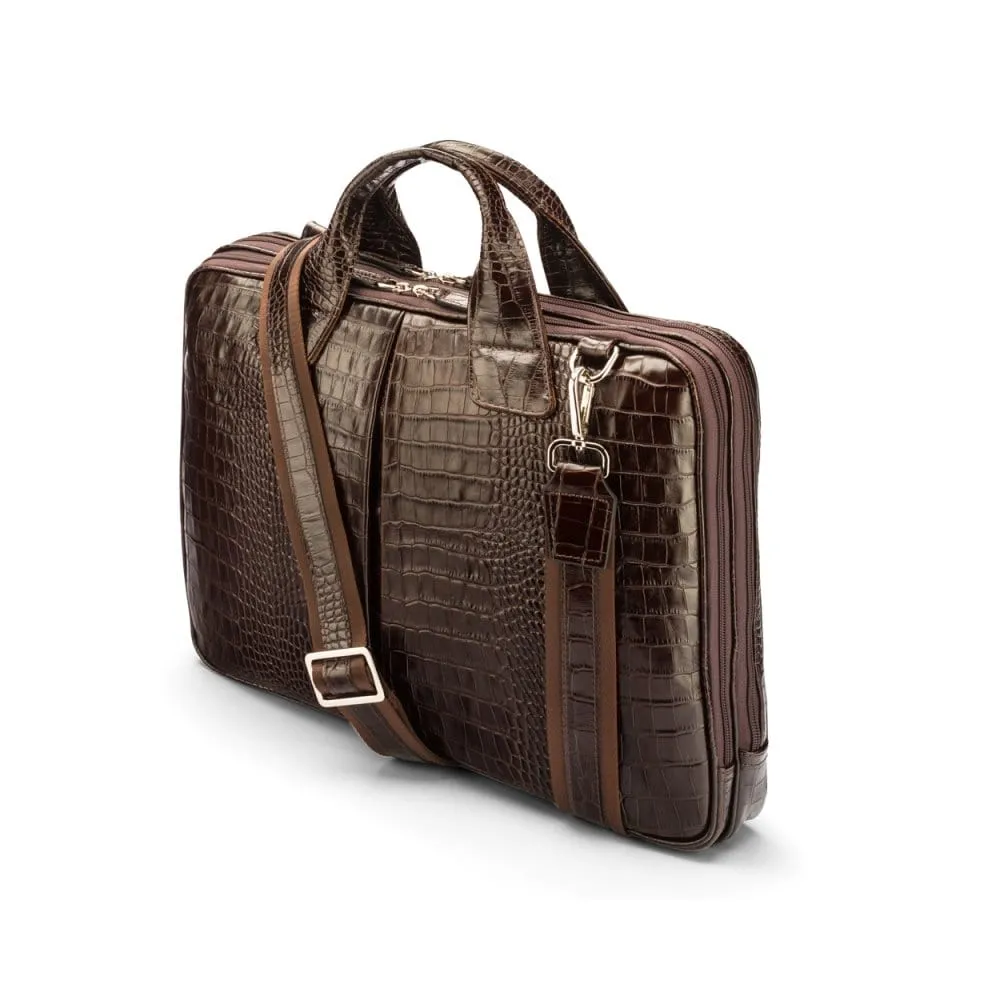 Kingston Leather 13” Laptop Briefcase - Brown Croc-Effect