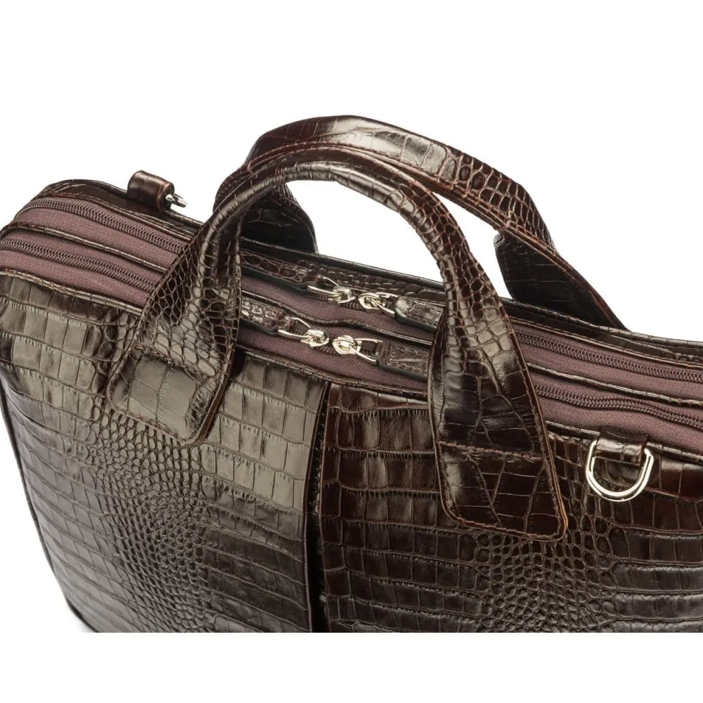 Kingston Leather 13” Laptop Briefcase - Brown Croc-Effect