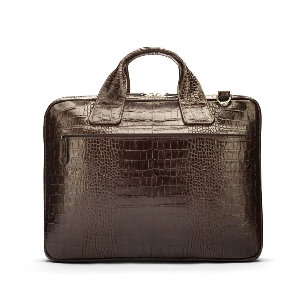 Kingston Leather 13” Laptop Briefcase - Brown Croc-Effect