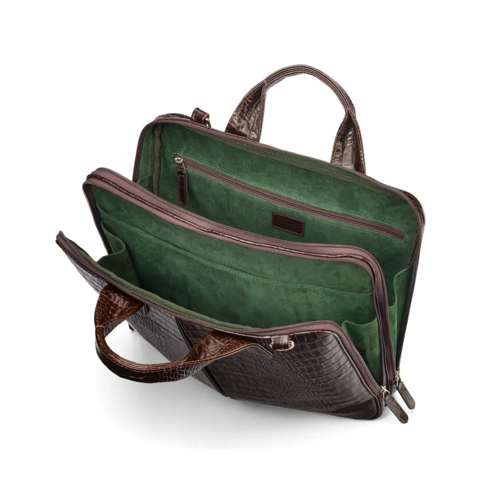 Kingston Leather 13” Laptop Briefcase - Brown Croc-Effect