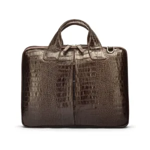 Kingston Leather 13” Laptop Briefcase - Brown Croc-Effect