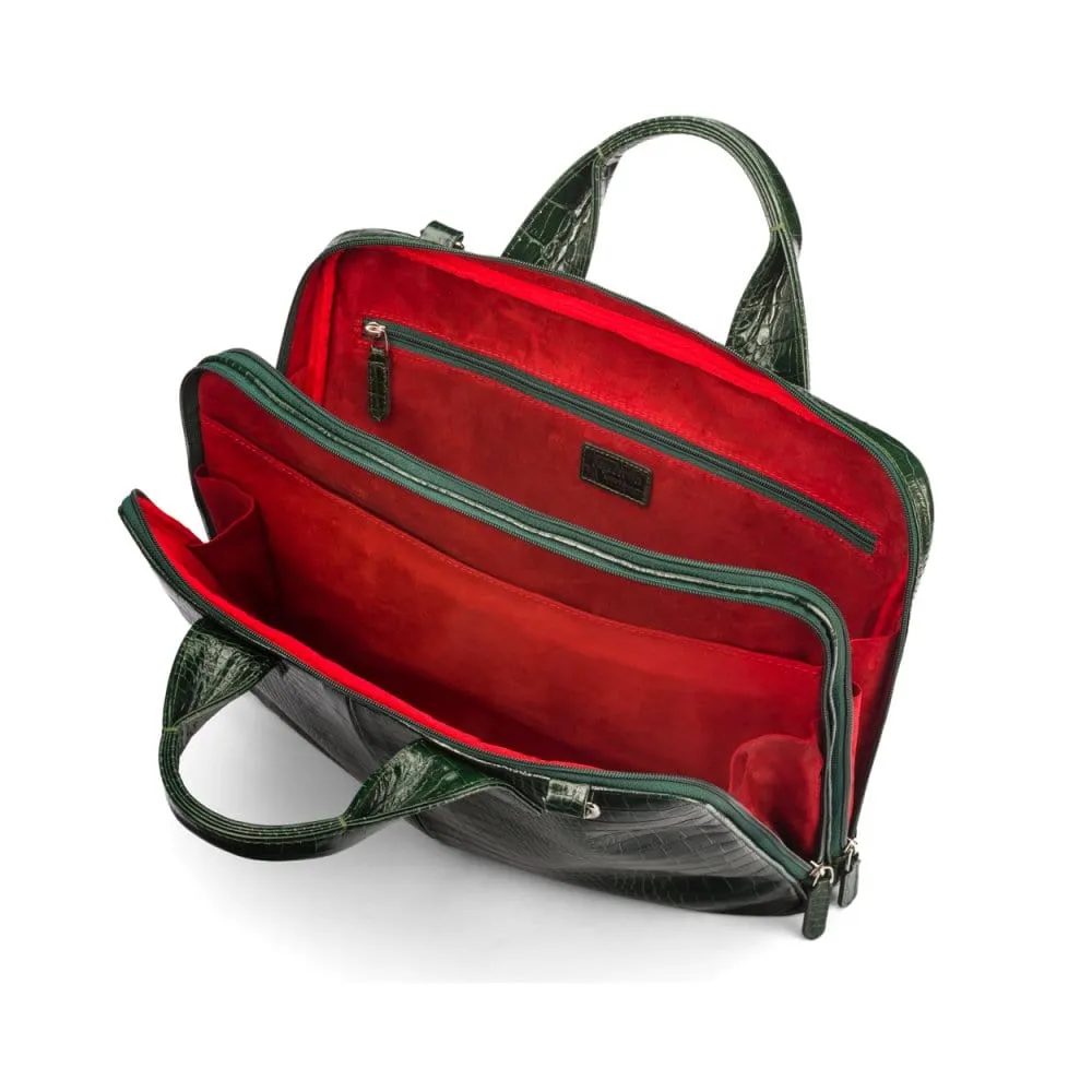 Kingston Leather 13” Laptop Briefcase - Green Croc-Effect