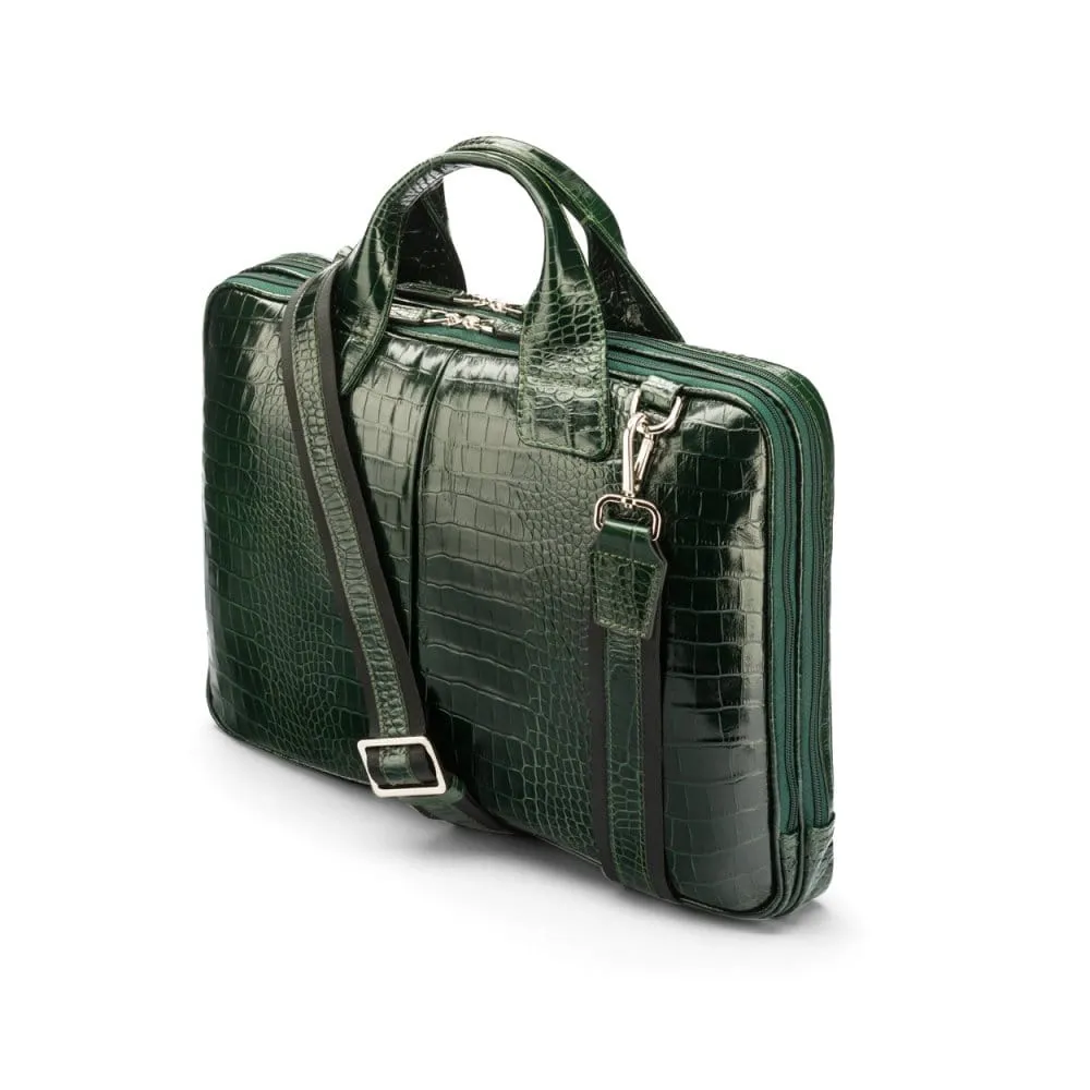 Kingston Leather 13” Laptop Briefcase - Green Croc-Effect