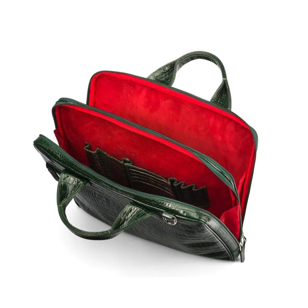 Kingston Leather 13” Laptop Briefcase - Green Croc-Effect