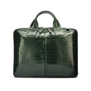 Kingston Leather 13” Laptop Briefcase - Green Croc-Effect