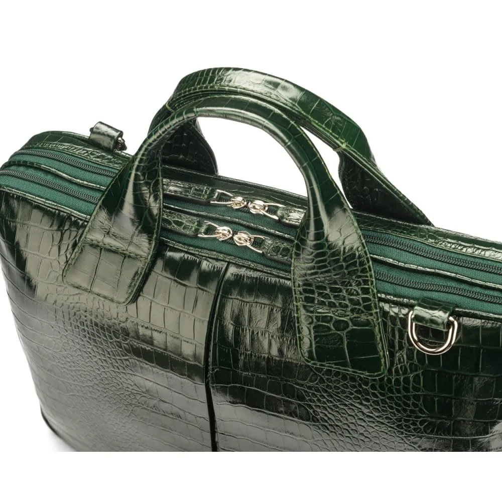 Kingston Leather 13” Laptop Briefcase - Green Croc-Effect
