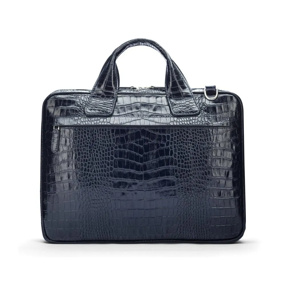 Kingston Leather 13” Laptop Briefcase - Navy Croc-Effect
