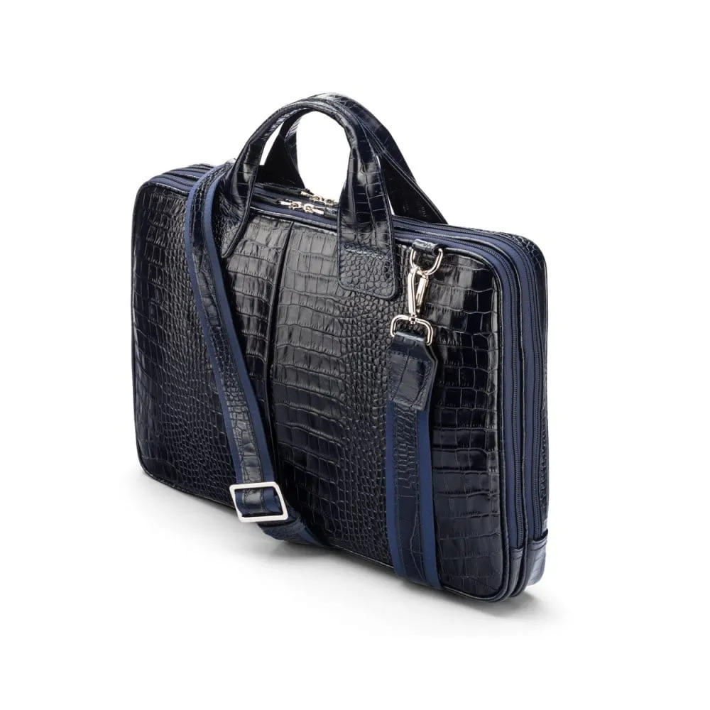 Kingston Leather 13” Laptop Briefcase - Navy Croc-Effect