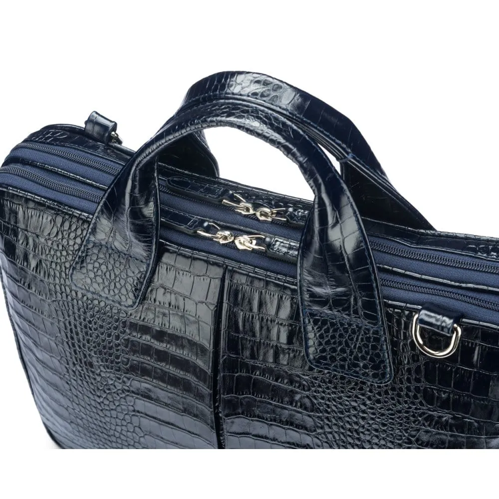 Kingston Leather 13” Laptop Briefcase - Navy Croc-Effect