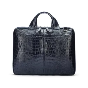 Kingston Leather 13” Laptop Briefcase - Navy Croc-Effect