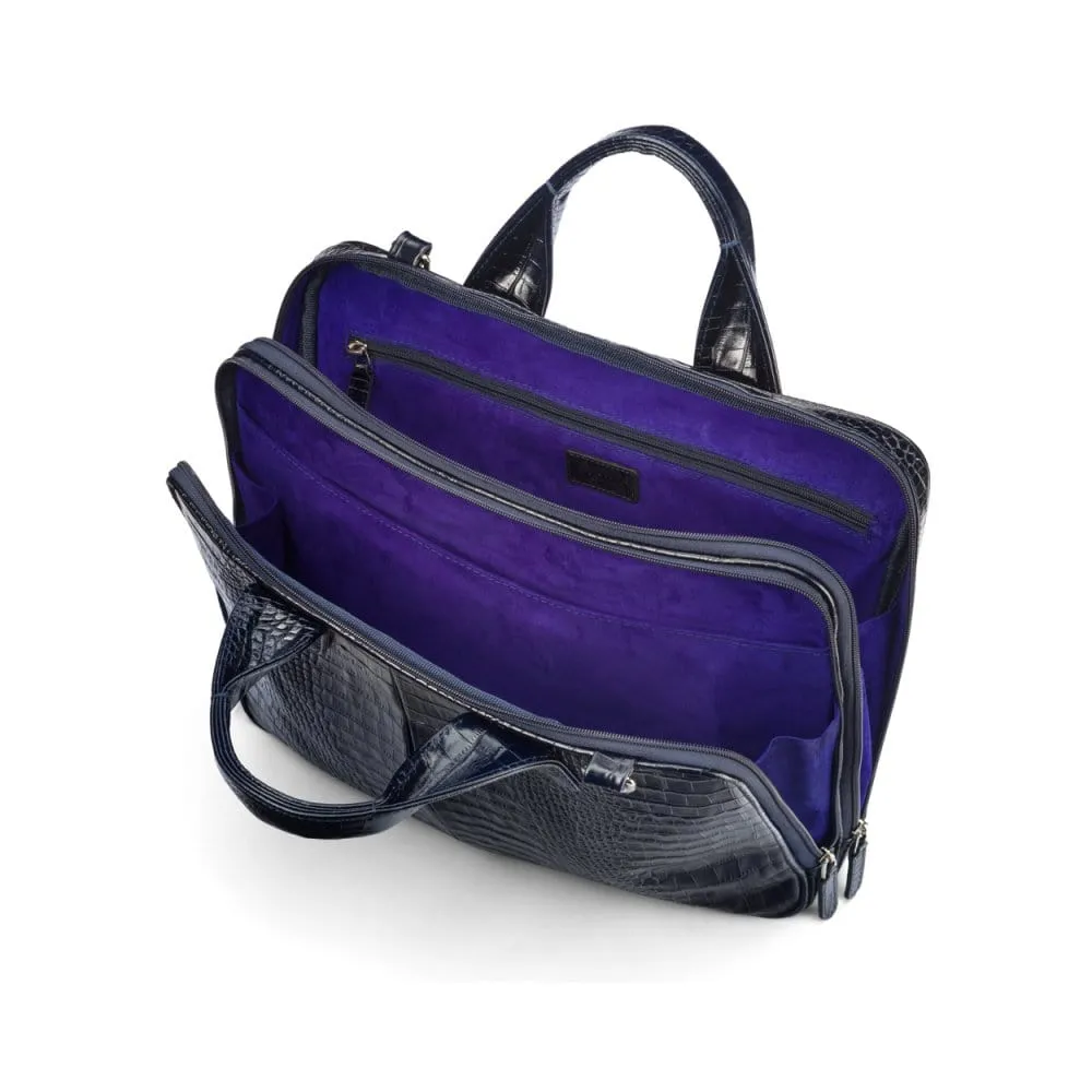 Kingston Leather 13” Laptop Briefcase - Navy Croc-Effect