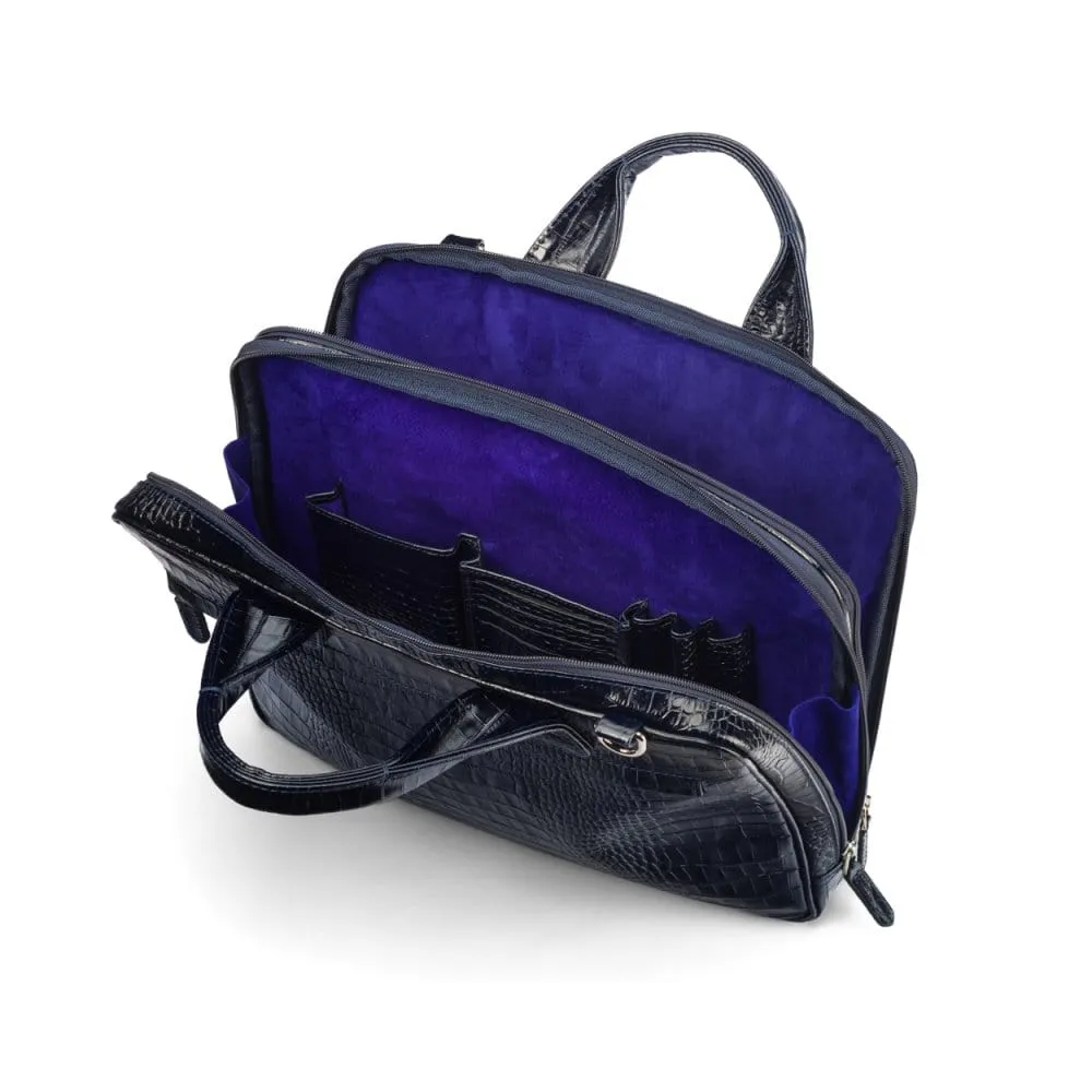 Kingston Leather 13” Laptop Briefcase - Navy Croc-Effect