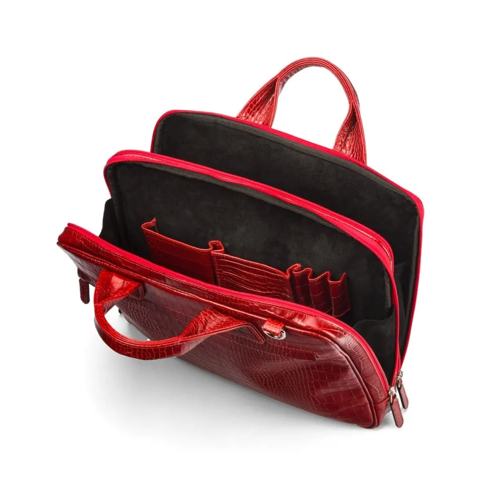 Kingston Leather 13” Laptop Briefcase - Red Croc-Effect